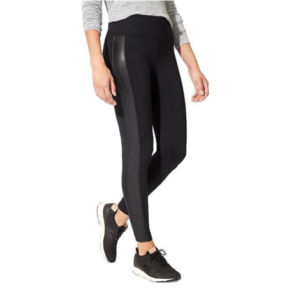 Athleta Faux Leather Side Stripe Tux Metro High Rise Leggings Black S